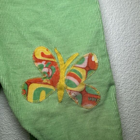 Sears Girl 6 Months Green 70s Corduroy Jumper Overalls Vintage Butterfly Clown - Picture 2 of 8